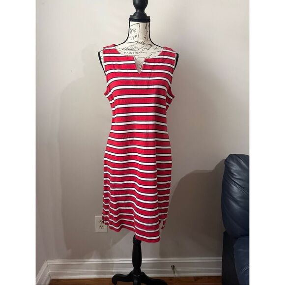 Talbots Dresses & Skirts - Talbots Women's Striped Sleeveless Split Neck Sheath Dress Red White Size MP